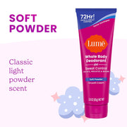 Lume Whole Body Deodorant Plus Sweat Control - Smooth Cream Tube - 72 Hour Odor And Sweat Control - Baking Soda Free, Skin Loving - 3.0 ounce (Pack of 2) (Soft Powder)