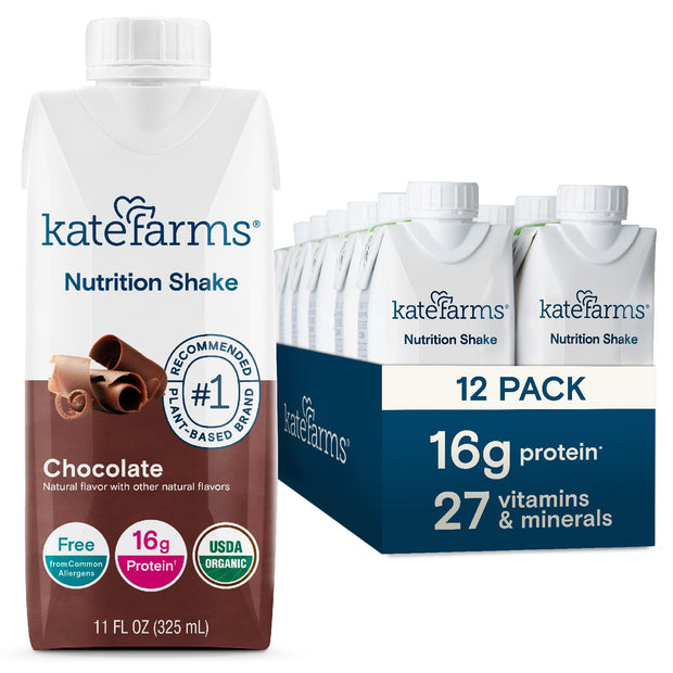 KATE FARMS Organic Nutrition Shake, Strawberry, 16g of Protein, 27 Vitamins and Minerals, Meal Replacement, Protein Shake, 11 Fl oz (6 Pack)
