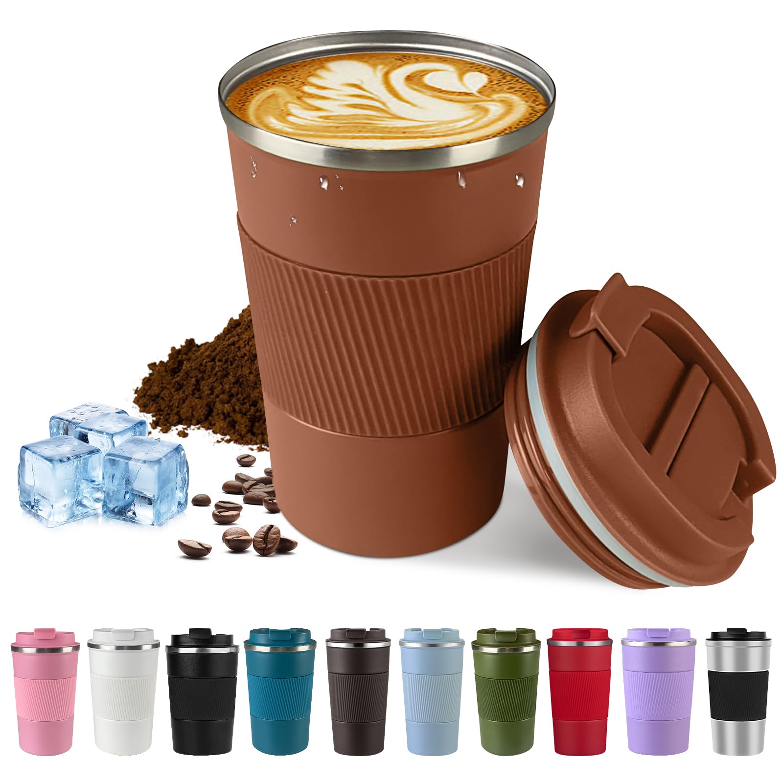 Vacuum-Insulated Stainless Steel Travel Coffee Mug, Leak-Proof Reusable Coffee Cup with Lid - Keep Hot & Cold Drinks for Hours, Durable Thermos Tumbler for Men & Women (3rd-Black, 12OZ)
