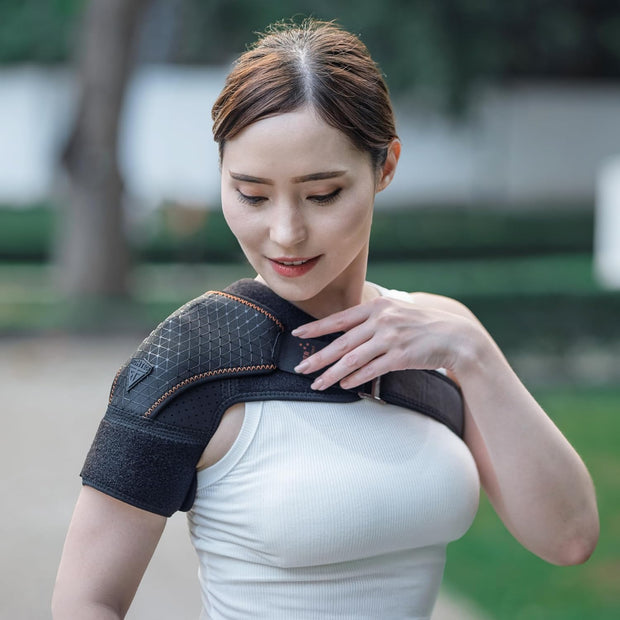 Shoulder Brace - Support & Injury Prevention Brace- Joint Pain Releaser- Shoulder Compression Wrap Strap - Adjustable Injury Accessories for Shoulders - Premium Quality Strap by FIGHTECH (Pink, L-XL)