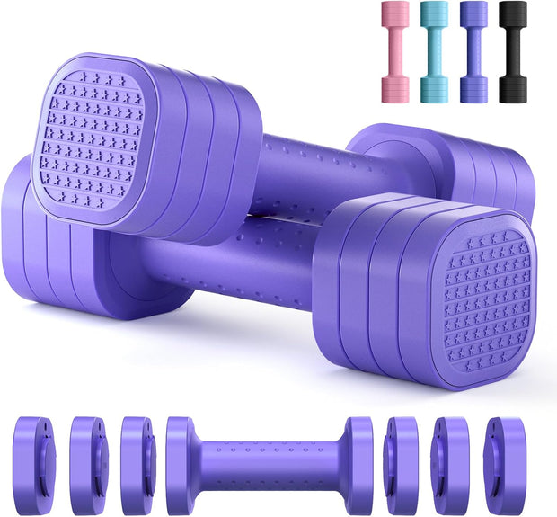Zempox Adjustable Dumbbell Set of 2, 4 in 1 Free Weights Dumbbells Set for Women, Hand Weights for Women at Home, Each 2lb 3lb 4lb 5lb with TPU Soft Rubber Handle for Home Gym Exercise Training