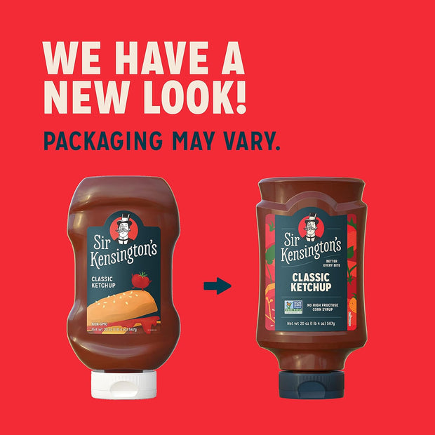 Sir Kensington's Classic Ketchup, Ketchup From Whole Tomatoes, No High Fructose Corn Syrup, Gluten Free, Certified Vegan, Non- GMO Project Verified, Shelf-Stable, 20 oz Pack of 2