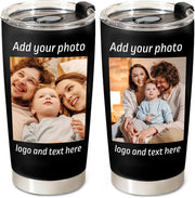Personalized Coffee Tumbler with Pictures Text Logo Name, Custom Stainless Steel Tumbler with Lid and Straw, Coffee Travel Mug Cups, 20oz Personalized Birthday Gifts for Women Men Office