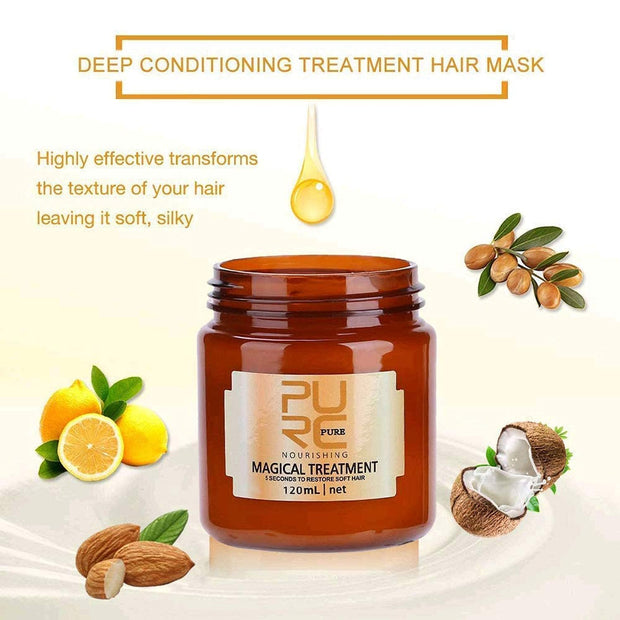 PURC Magical Keratin Treatment Mask, Advanced Molecular Roots Conditioner for Dry & Damaged Hair, 5 Seconds Restore Soft Hair (120ml)