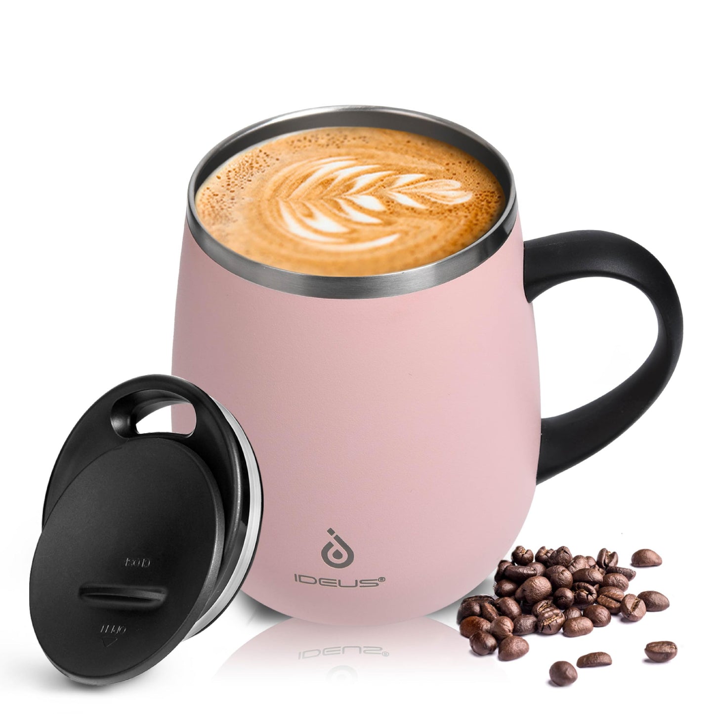 Ideus 16 oz Insulated Coffee Mug with Handle and Lid, Double Wall Stainless Steel Vacuum Thermal Coffee Mug, Travel Coffee Cup Thermal Cup for Home and Office, Storm Black