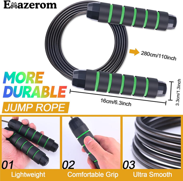 Jump Rope for Women Men Kids, Adjustable Skipping Rope with Ball Bearings, Professional Jumping Rope with Foam Handles, Tangle-Free Rapid Speed Jump Ropes for Fitness Workout Boxing Exercise