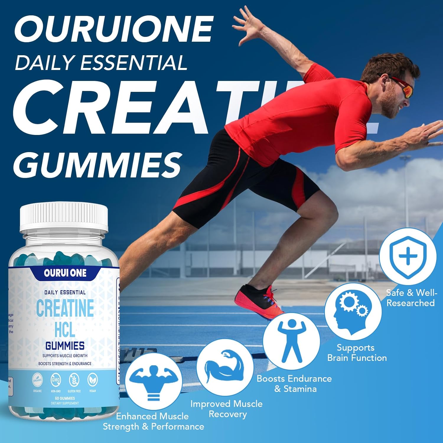 Creatine HCL Gummies 2000mg– Fast Absorbing Creatine HCL for Strength & Recovery – Easy-to-Take, Great-Tasting Creatine Gummies for Athletes & Fitness Enthusiasts ，More Gentle on Stomach