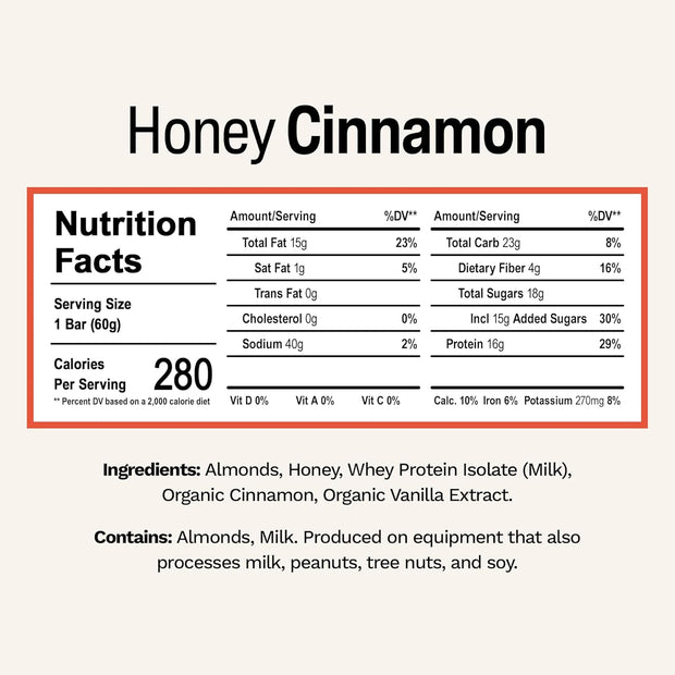 Rise Whey Protein Bars - Honey Cinnamon | Breakfast Bar & Protein Snack 18g Protein 4g Fiber Just 5 Whole Food Ingredients Gluten-Free Soy Free