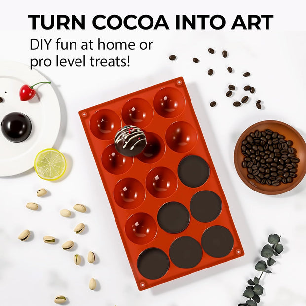 Semi Sphere Silicone Molds, 15 Cavities Half Sphere Hot Chocolate Bombs Mold for Making Jelly, Chocolates and Cake, Pack of 2