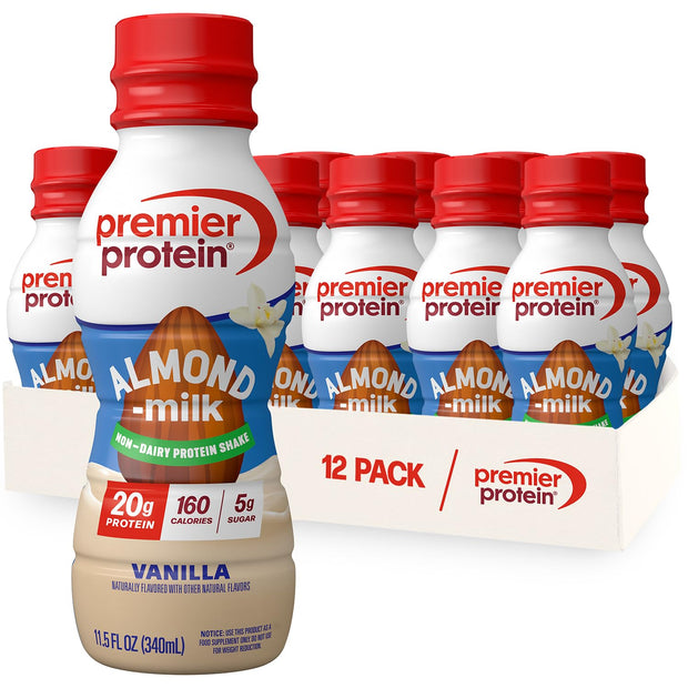 Premier Protein Almondmilk Non-Dairy Protein Shake, 20g Protein, 5g Sugar, 11.5 Fl oz, Coffee, 12 Count