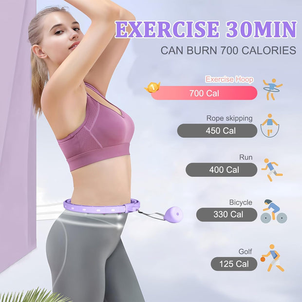 Smart Silent Weighted Hula Circle for Adults - Adjustable 30-50 Inch Exercise Hoop for Women's Weight Loss & Workout - Detachable Fitness Ring with Massage Balls, Belly Fat Burner Equipment