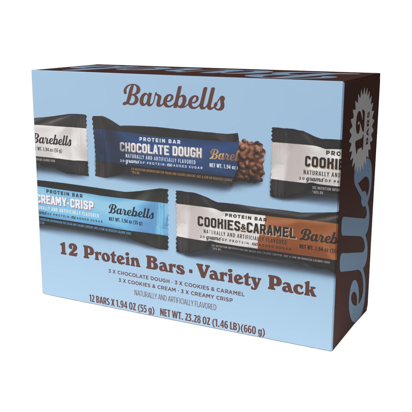 Barebells Protein Bars Variety Pack - 12 Count, 1.9oz Bars - Protein Snacks with 20g of High Protein - Chocolate Protein Bar with 1g of Total Sugars - Perfect on The Go Protein Snack & Breakfast Bars
