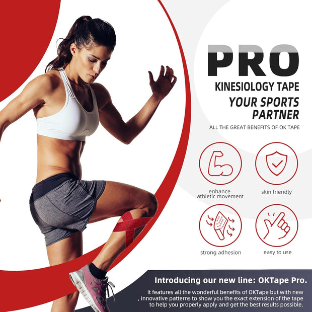 OK TAPE PRO Kinesiology Tape Uncut Roll, Elastic Physical Therapy Athletic Tape for Pain Relief, Muscle Support, Kinetic Tape, Water Resistant, 2in X 16.4ft -Black 2 Rolls