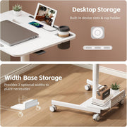 Mobile Standing Desk with Storage Base, 60° Tiltable Rolling Laptop Desk, Height Adjustable Portable Table with 4 Lockable Wheels for Home Office, White