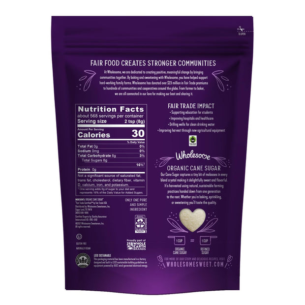 Wholesome Sweeteners 10-Pound Organic Cane Sugar, Fair Trade, Non GMO, Gluten Free, Pure & Vegan, for Baking and Sweetening