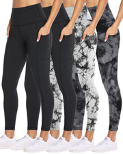 NexiEpoch 4 Pack Leggings for Women with Pockets- High Waisted Tummy Control for Workout Running Capri Yoga Pants