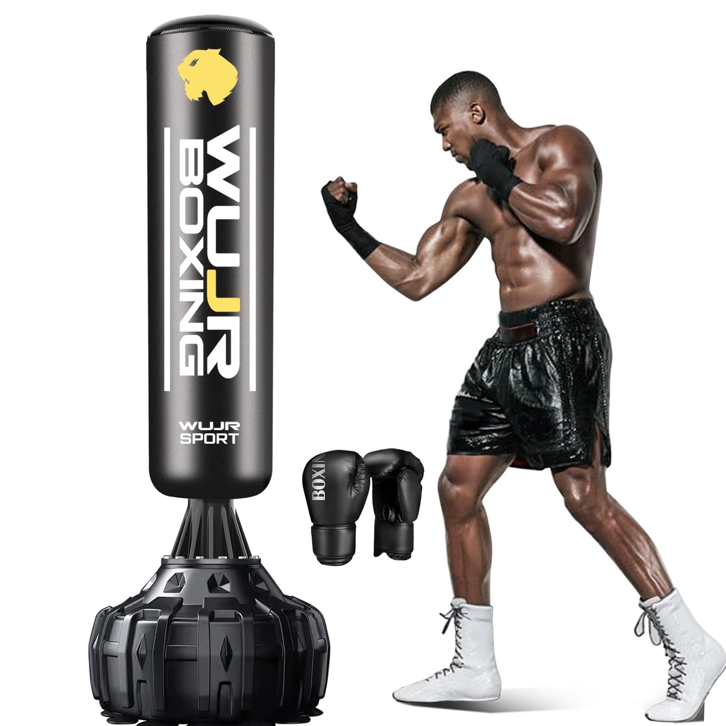 70" Freestanding Punching Bag with Boxing Gloves Heavy Boxing Bag with Suction Cup Base for Adult Kids - Men Stand Kickboxing Bag