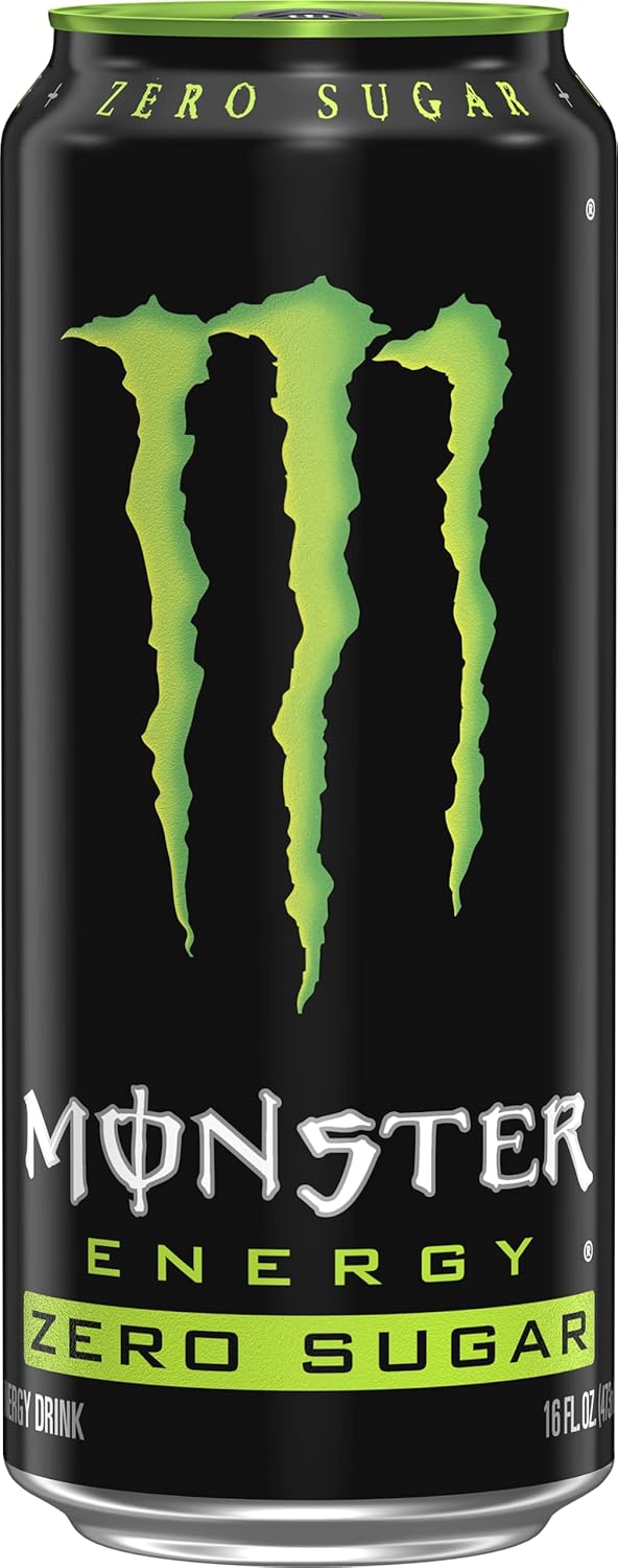 Monster Energy Zero Sugar, Green, Original, Low Calorie Energy Drink, 16 ounce (Pack of 15)