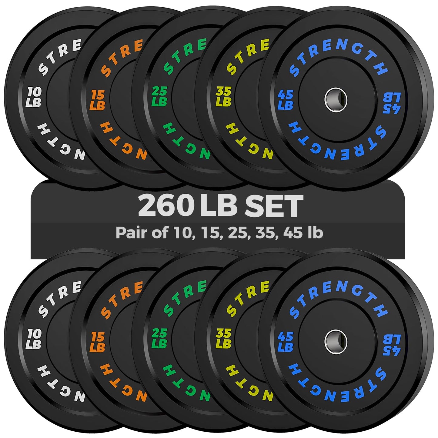 Olympic Rubber Bumper Weight Set - 2 Inch Barbell Plates for Home Gym Strength Training