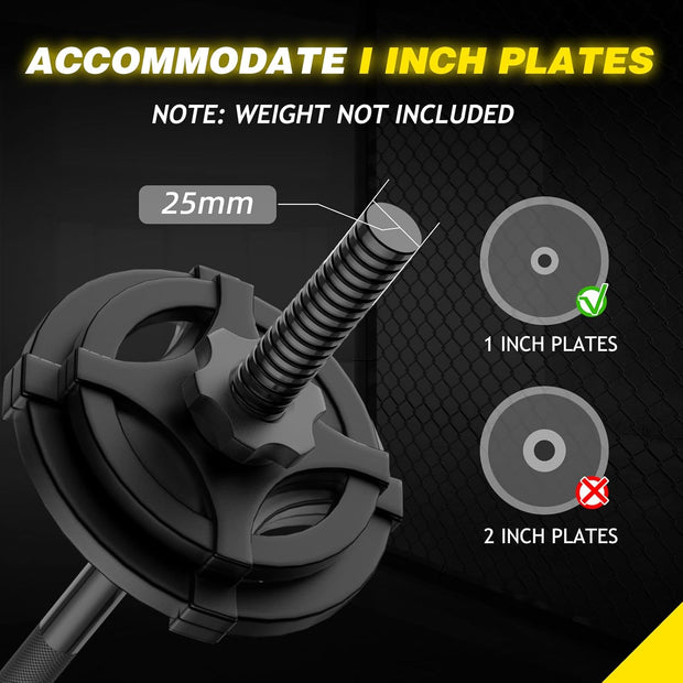 Weight Lifting Bar 57", 1" Standard Straight Barbell Bars Olympic for Home Gym Weight lifting/Strength Training/Squat/Bench Press/Deadlift/Lunges/Hip Thrusts, 2 Star Collars (480lb Weight Capacity)