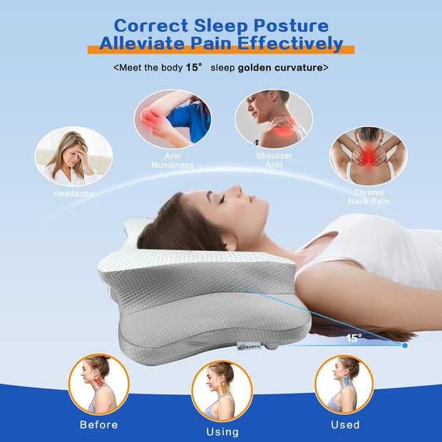 Pain Relief Cervical Pillow for Neck Support,Adjustable Ergonomic Pillow Cozy Sleeping,Odorless Orthopedic Memory Foam Pillows,Contour Bed Pillow for Side Back Stomach Sleeper