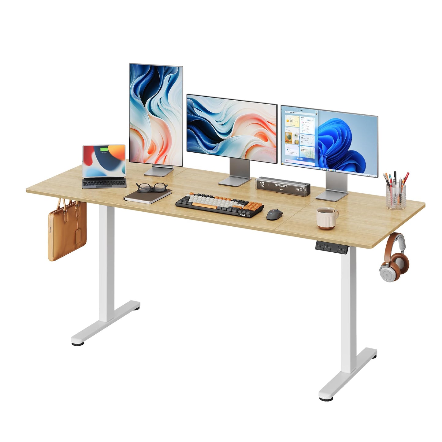 DEVAISE Electric Standing Desk, 55 X 28 Inches Adjustable Height Stand up Desk for Home Office, Large Ergonomic Sit to Stand Desk with Headphone Hook, 3 Memory Preset Computer Desk, Black