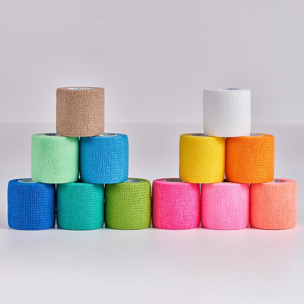 OK TAPE 12 Rolls Self Adhesive Bandage Wrap, Elastic Athletic Tape, Self Stick Bandage Tape, Vet Wrap, Medical Wrap for Wrist, Feet, 2" x 5 Yards - White