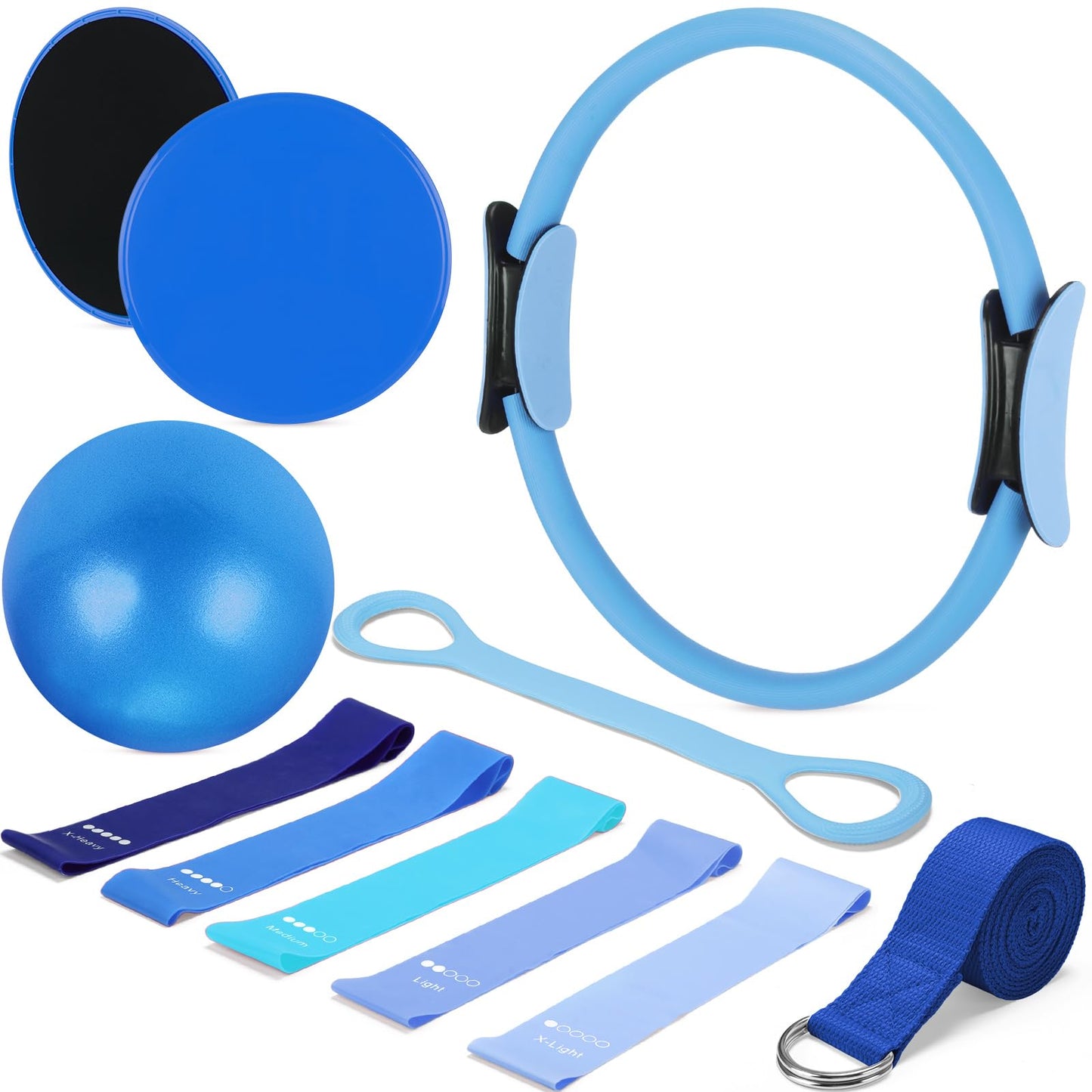 Set of 6 Style Pilates Home Equipment Set Pilates Essential Kit Workout Accessories 14 Magic Circle Mini Exercise Ball Yoga Strap Silicone Tension Strip Tension Band Sliding Plate
