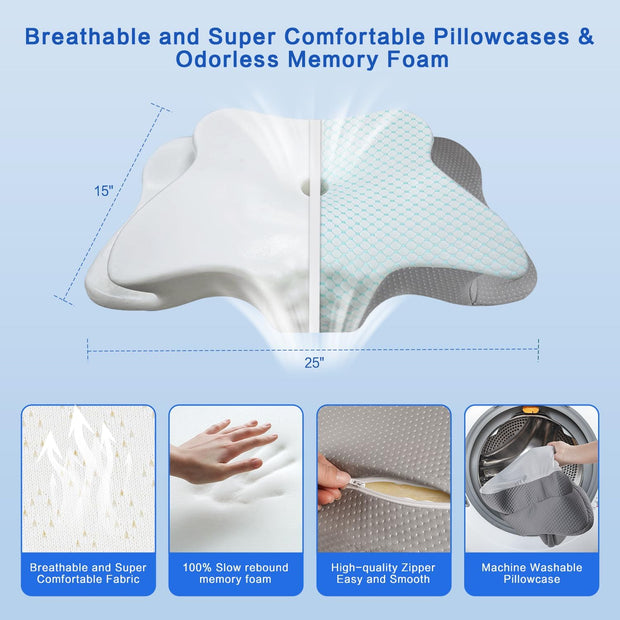 Pain Relief Cervical Pillow for Neck Support,Adjustable Ergonomic Pillow Cozy Sleeping,Odorless Orthopedic Memory Foam Pillows,Contour Bed Pillow for Side Back Stomach Sleeper