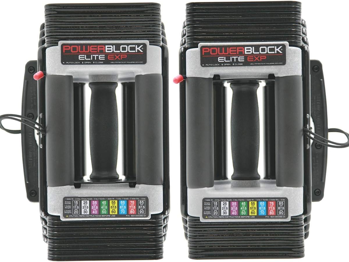 PowerBlock Elite EXP Adjustable Dumbbells, Sold in Pairs, Stage 1, 5-50 lb. Dumbbells, Durable Steel Build, Innovative Workout Equipment, All-in-One Dumbbells, Expandable with Expansion Kits