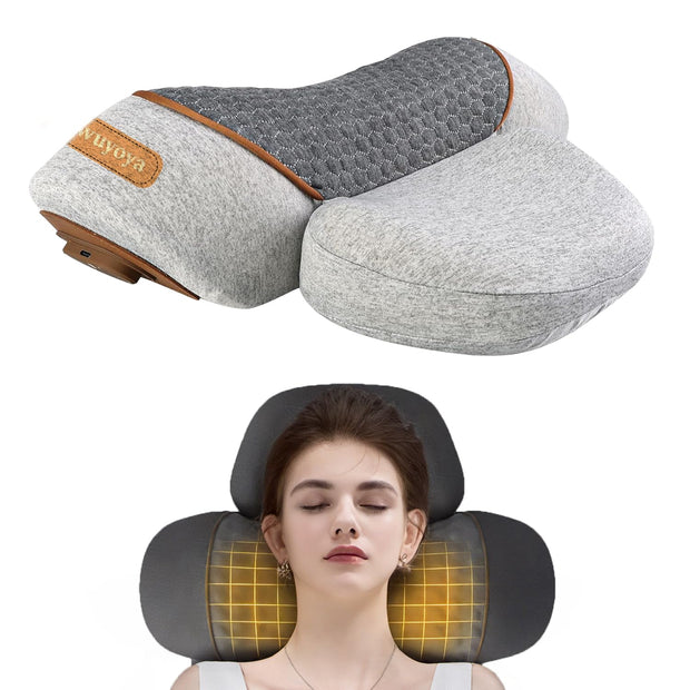 Non-Rechargeable (Plug-in Model) 3-in-1 Neck Vibrating Massager Pillow with Heat & Traction, Cervical Pillow Traction Massager for Neck Hump,Light Grey