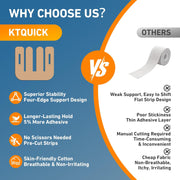 PreCut Kinesiology Tape for Knees, 12PCS Upgraded Waterproof KTQUICK Knee Tape for Knee Pain Relief Pre Cut, Original Cotton Athletic Knee Tape, Waterproof&Hypoallergenic Latex-Free for Sports (Black)