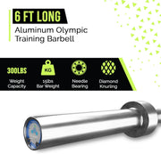 Olympic Training Barbell (6FT) (15 Pound Weight) (300 LBS Capacity), Home Gym Fitness Equipment, Strength Training Workout Bar, Weight bar for Squats, Deadlift, Weightlifting, Bench Press