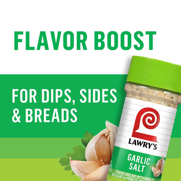 Lawry’s Garlic Salt, Coarse Ground with Parsley, No MSG Added, Kosher Certified, Flavorful Salt for Chicken, Pork & Steak, 11 oz