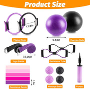 Pilates Ring Set – Home Pilates Equipment for Women Kit with Magic Circle Pilates Ring and Ball Set, Resistance Bands & Massage Balls & Exercise Bands for Toning，Flexibility & Core Strength