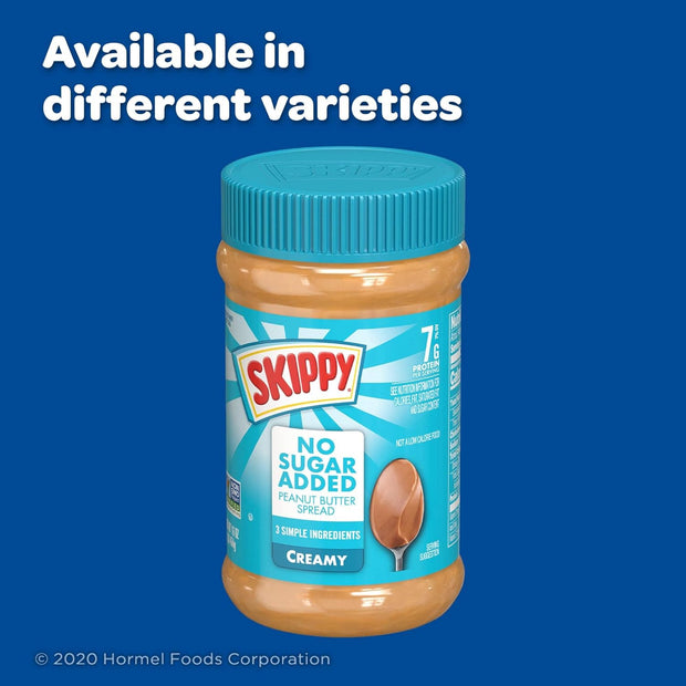 SKIPPY No Sugar Added Chunky Peanut Butter Spread, 16 oz Jars (Pack of 12) – 3 Ingredients, 7g Protein per Serving, Gluten-Free