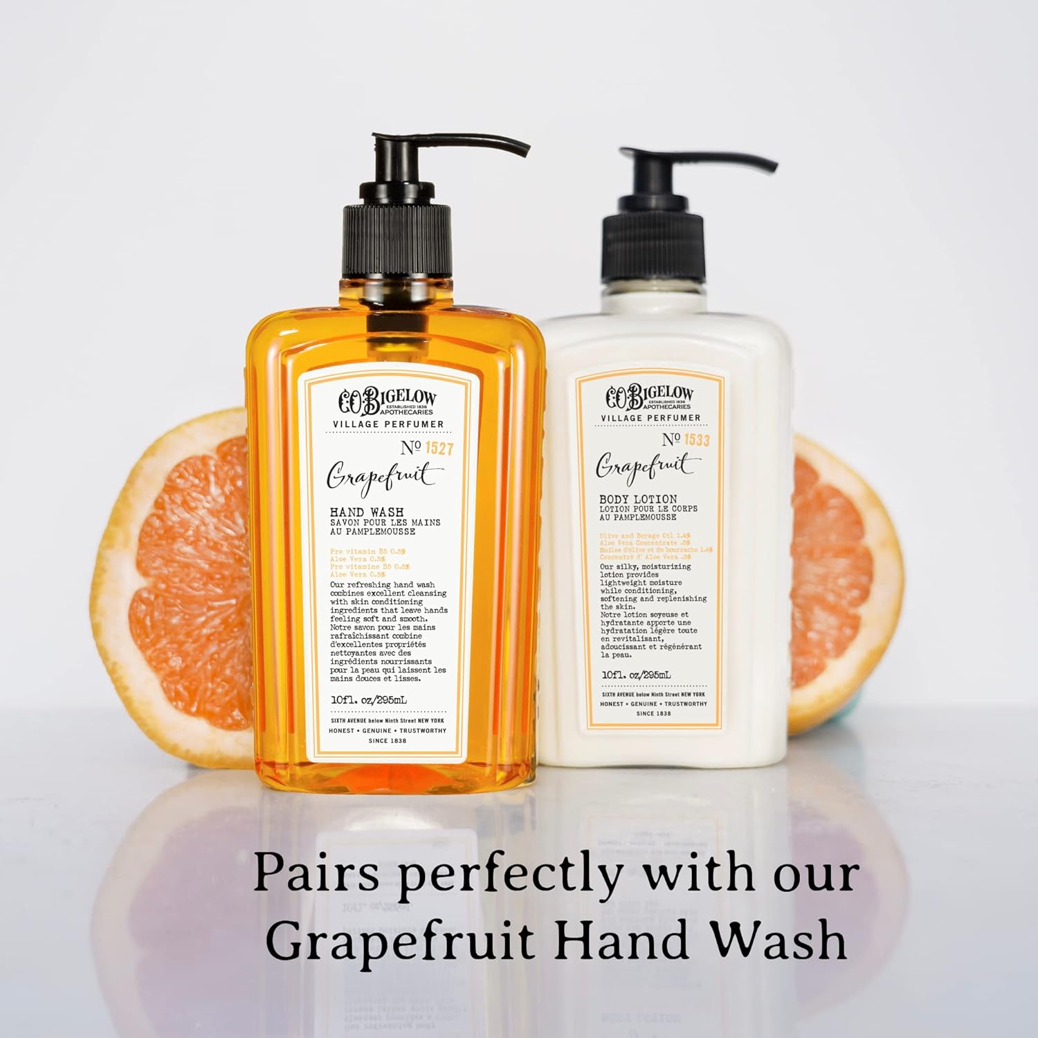 C.O. Bigelow Apothecary Duo, Grapefruit Body Care Gift Box with Body Soap & Lotion, Gift Set of Two - Moisturizing Lotion & Liquid Body Wash for Dry Skin - 10fl oz Each