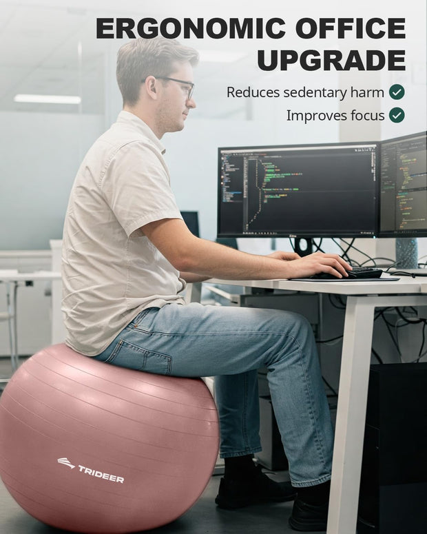Trideer Yoga Ball – Anti-Burst Exercise Ball for Pregnancy, Office, Birthing, Stretching & Core Workout – Home Gym & Therapy