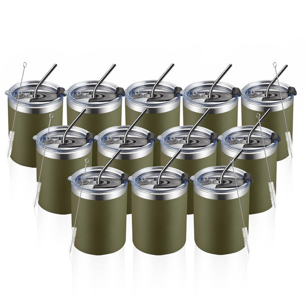 MEWAY 12oz/8 Pack Coffee Mug With Lid, Insulated Stainless Steel Reusable Coffee Cup, Double Wall Durable Coffee Mug, Powder Coate，For Coffee, Beer, Home, Office(MIX,8 Pack)