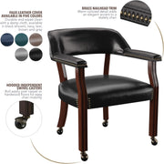 Steve Silver Furniture Tournament Arm Dining Chair with Casters, Upholstered w/Nailhead Trim, for Living Room, Dining Room, Vegan Leather, 18-Inch Seat Height, 25" W x 25" D x 31" H, Black