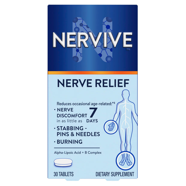 Nervive Nerve Relief, Reduces Occasional Nerve Discomfort in as Little as 7 Days, Stabbing/Pins and Needles, Burning in Hands and Feet*†, Alpha Lipoic Acid, B Vitamins, Turmeric, Ginger, 30 Tablets
