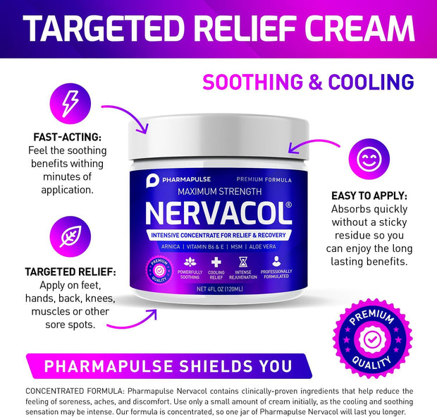 Pharmapulse Neuropathy Nerve Relief Cream – Maximum Strength for Feet, Hands, Legs, Toes, Lower Back - Alpha Lipoic Acid, Arnica, Vitamin B6, Aloe Vera, MSM - Effective Soothing