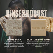 Rinse & Robust Mens Natural Bar Soap 6Pcs Handmade Cleansing Soap Bar Set Moisturizing&Exfoliating Scrub Soap Gifts for Men 6 Different Scents 3.5 oz of 6 Bars