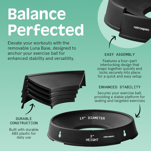 Retrospec Luna Exercise Ball with Pump - Anti-Burst Fitness Equipment for Yoga, Core Training & Stability - Home Gym Swiss Ball for Office & Pregnancy
