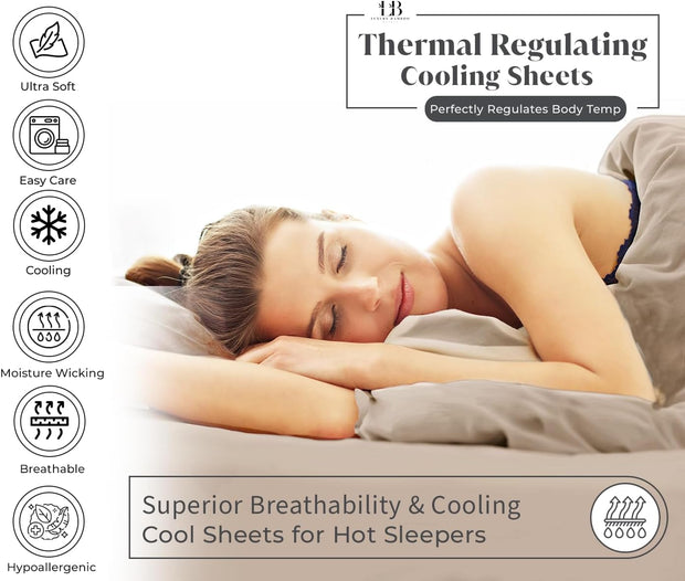 Luxury Bamboo Market | Queen Size Bed Sheet Set | 100% Viscose Made from Bamboo | Organically Grown | Ultra Soft | Cooling Sheets for Hot Sleepers | 17" Deep Pocket [Dune]