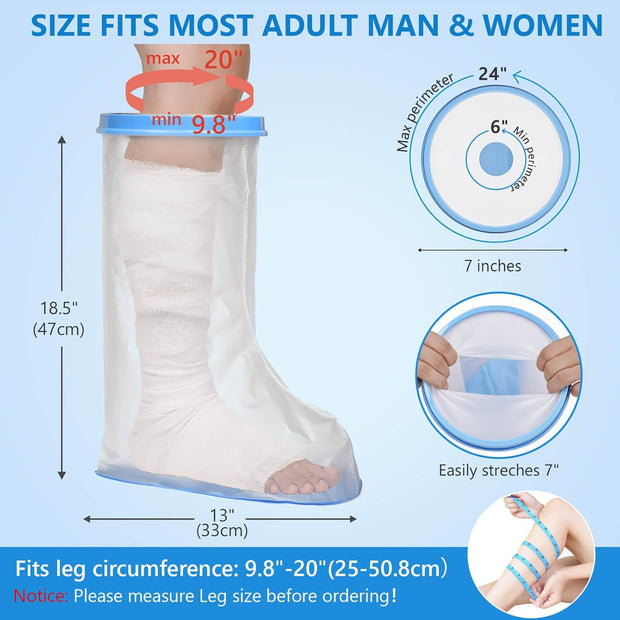 100% Waterproof Extra Wide Leg Cast Cover for Shower with Non-Slip Bottom Reusable Shower Boots Protector for Adult Leg Ankle Foot After Surgery Bandage Dressing Wound Immobilizer/Brace, Walking Boots