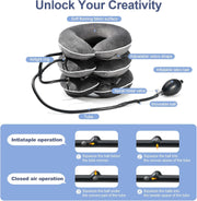 Neck Stretcher for Pain Relief, Adjustable Inflatable Cervical Traction Device, Neck Brace for Home Use, Supports Neck Decompression & Spine Alignment，Gifts for Women (Grey)