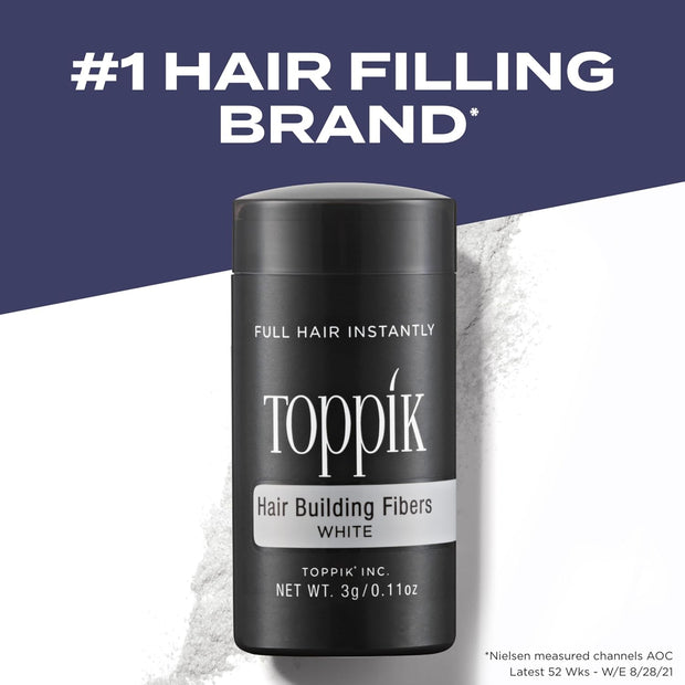 Toppik Hair Building Fibers, White, 12g Fill In Fine or Thinning Hair, Instantly Thicker, Fuller Looking, 9 Shades for Men & Women, Keratin Protein Formula