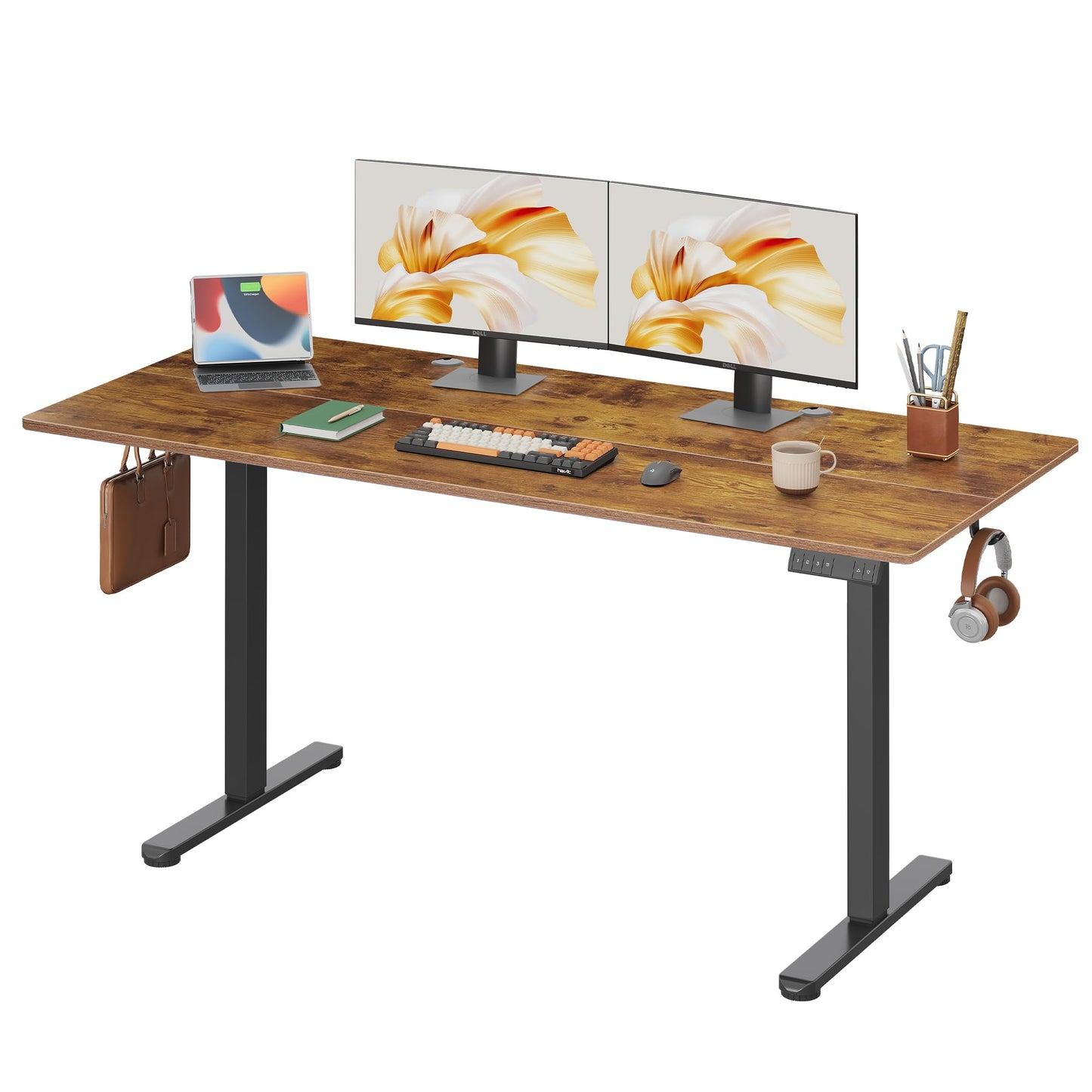 DEVAISE Electric Standing Desk, 55 X 28 Inches Adjustable Height Stand up Desk for Home Office, Large Ergonomic Sit to Stand Desk with Headphone Hook, 3 Memory Preset Computer Desk, Black