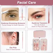 Premium Manicure Set, 7 in 1 Professional Nail Clippers Scissors Pedicure Kit, Stainless Steel Cuticle Nail Care Tools with Luxurious Travel Case, Portable Manicure Grooming Kit Gift for Women